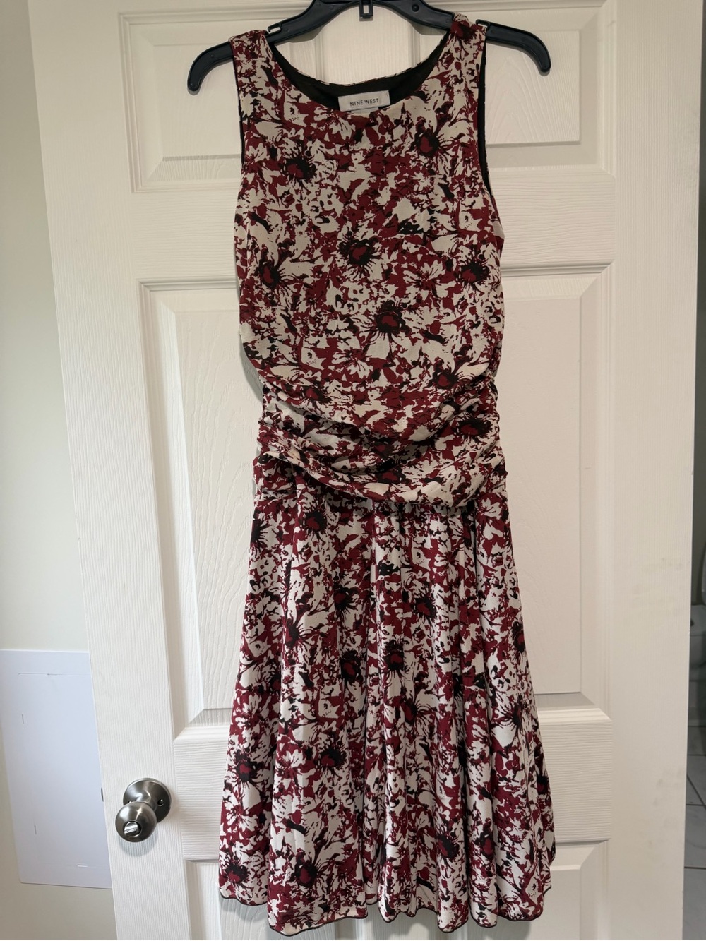 Nine West White and brown Floral Sleeveless A-Line Dress